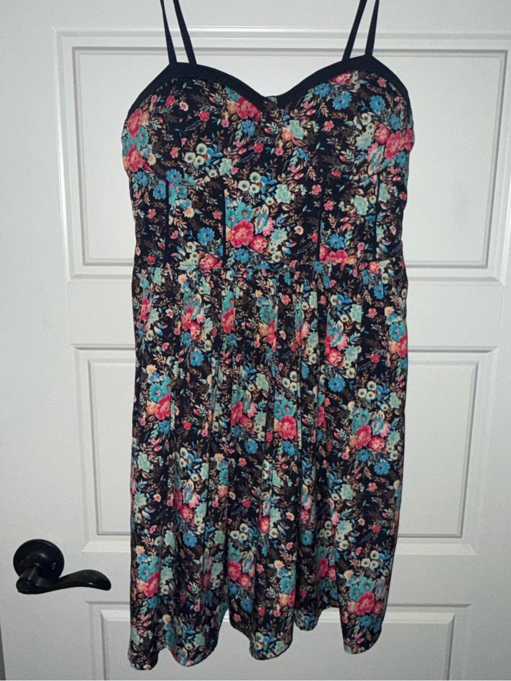 Band of Gypsies Navy Floral Smocked Top with Pink and Teal Accents